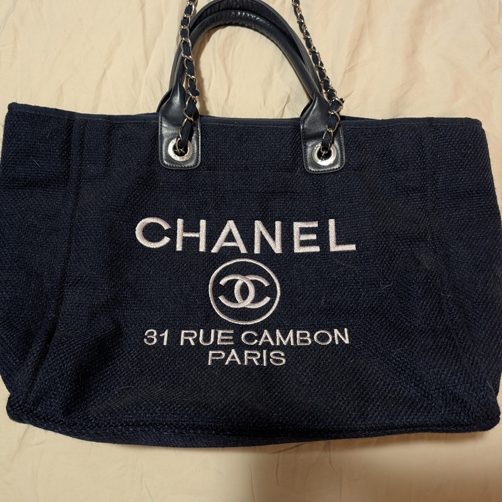 Chanel Navy Blue Tote with Chain Handles